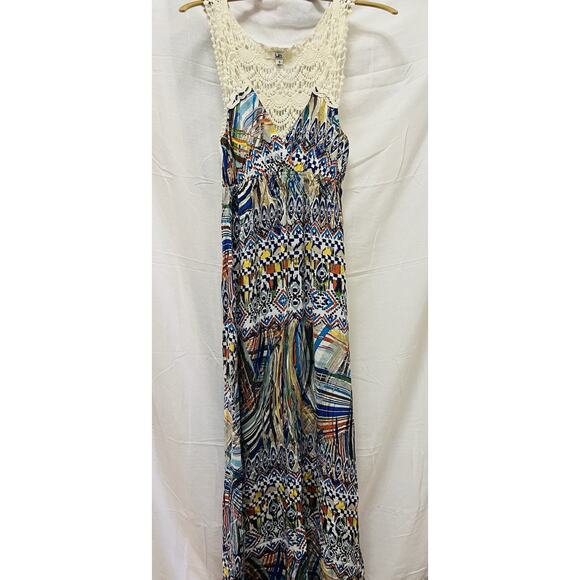 YA Los Angeles Maxi Dress Boho Artistic Print Crochet Flowy Hippie Festival Y2K - Picture 11 of 11